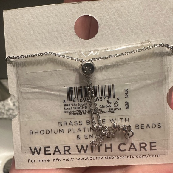 NWT Pure Vida Rhodium/Platinum Heart Adjustable Bracelet - Picture 2 of 3